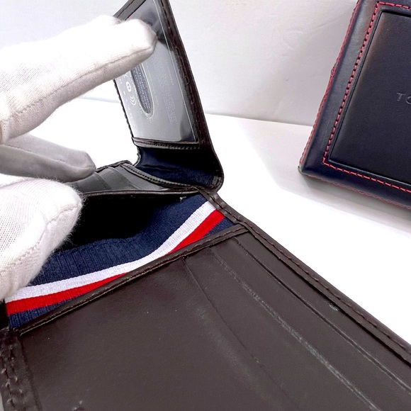 ⭐️TOMMY HILFIGER💯 MENS WALLET DOUBLE FOLD, DARK BROWN, GENUINE LEATHER - Picture 9 of 13